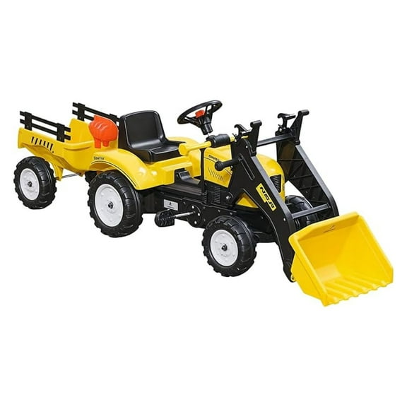 Ride-On Excavator, Pedal Car Bulldozer, Move Forward/Back with Real Working Dirt Bucket, 6 Wheels, & Trailer