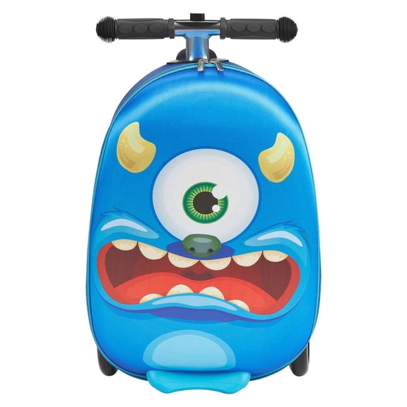 Ride-On Luggage 20 Inch, Scooter Suitcase for Kids, 20L Carry-On Approved, Adjustable Handle, Flash Wheels, Foldable, Ages 5+, Blue