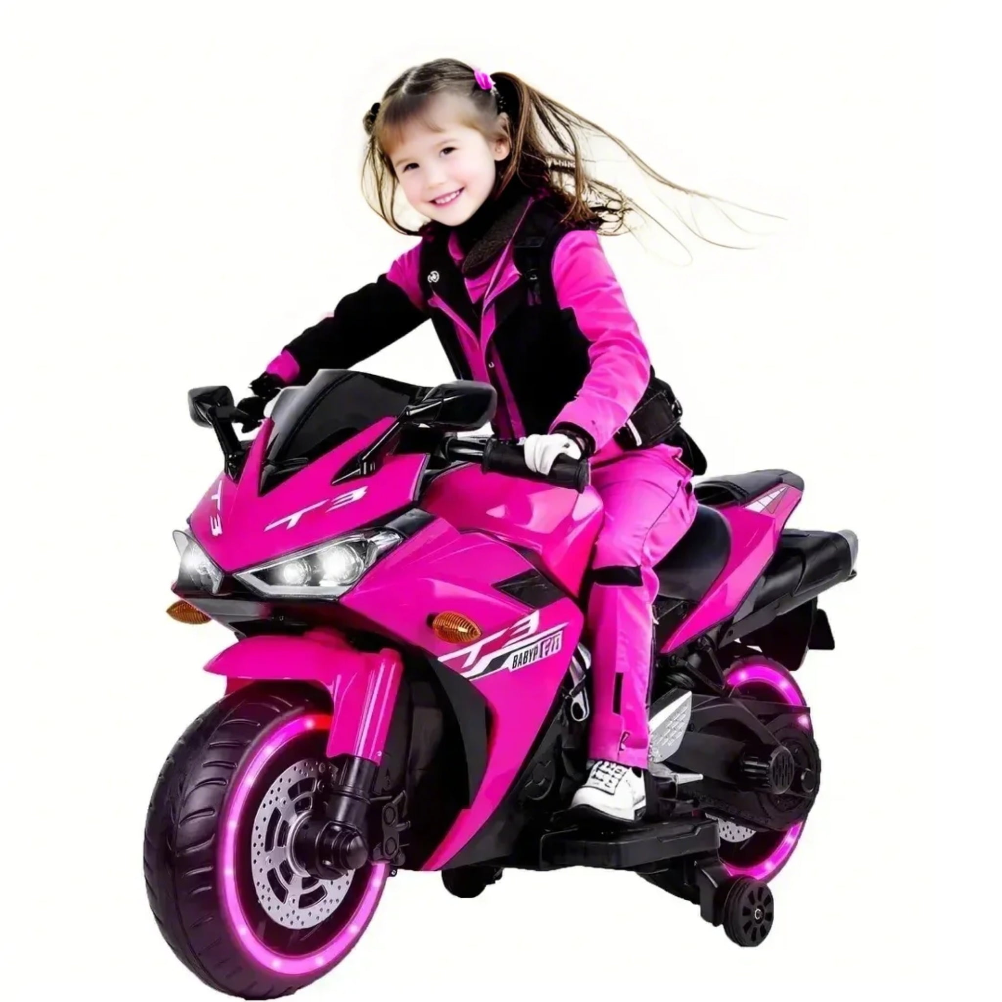 Pink 12-Volt Kids Motorcycle with Training Wheels