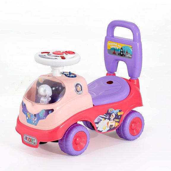Ride On Push Car for Toddlers 19 to 36 Months Pink Kids Toy with Horn Music 48.5 lbs Load Capacity Under Seat Storage Foot to Floor Walker