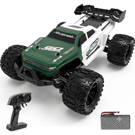 1:14 RC Car, 50+ KPH High Speed Remote Control Car, 4WD Off Road Truck with 540 Brushed Motor, Metal Differential, LED Lights, 2.4GHz All Terrain Fast RC Truck for Adults & Kids, Green