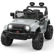 Ride On Truck 12V Electric Vehicle for Children with Remote Control and Dual Motors, Spring Suspension LED Lights AUX Port Single Seat Ages 3-8