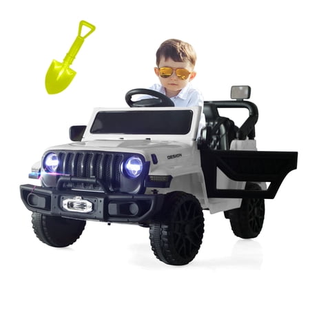Ride On Truck 2-8 years old with Remote Control and Bluetooth 12V Baby Electric Battry Powered Kids Toys Motorized Vehicles Suspension Wheels, Safety Lock, LED Light,Toy Shovel White