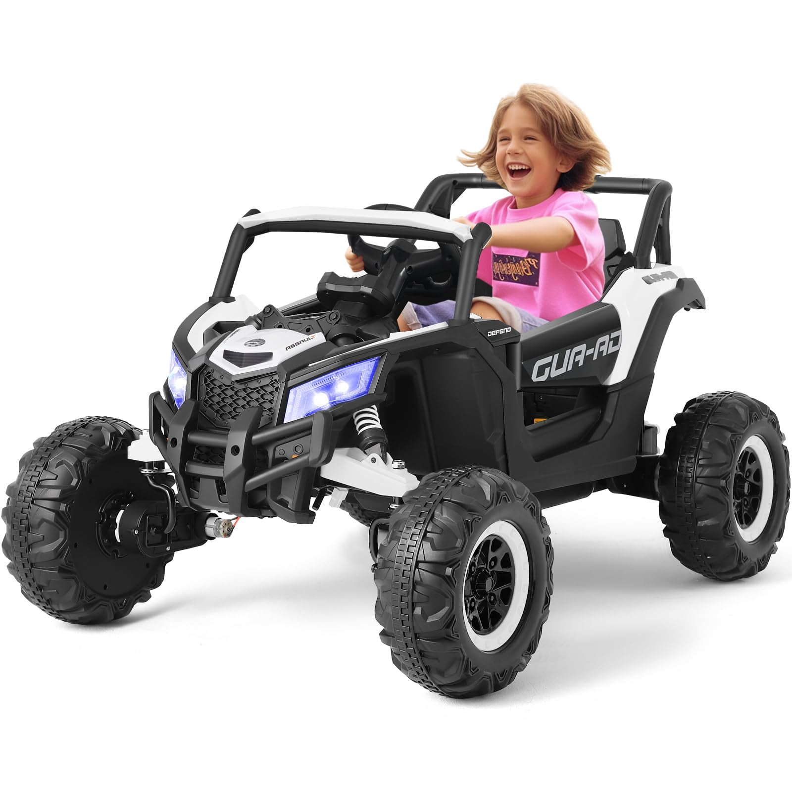 Towallmark Ride on UTV Car, 24V Battery Powerd Electric Off-Road UTV Car w/Remote Control, 200W Motor, Spring Suspension, Music, LED Lights, Ride on Car for Boys Girls,White