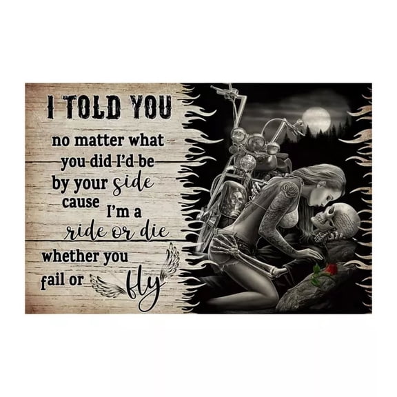 Ride Or Die Sugar Skull Couple Horizontal Poster Wall Art Home Decor Home Decor Vintage Art Print Haging Poster Cute Birthday Gift Wall Art POSTER