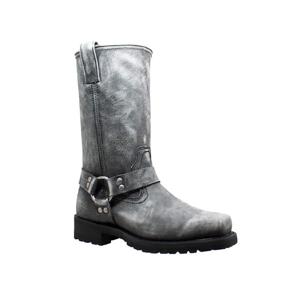 Ride Tecs Mens Black Stonewashed Leather Motorcycle Boots 12 