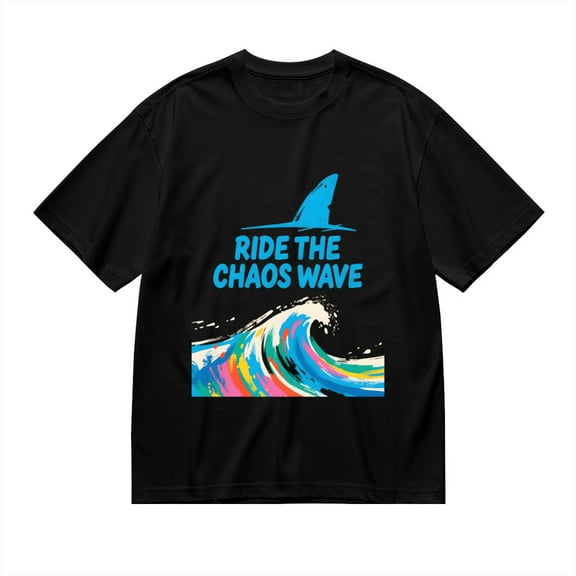 Ride The Chaos Wave, Shark Print, T Shirt for Men, Vintage Graphic Tees Men, 23807129,M