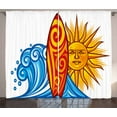 thumbnail image 1 of Ambesonne Ride the Wave Curtains 2 Panel Set, Ocean Wave Sun, 108" x 108", Vermilion Yellow Blue, 1 of 3
