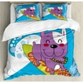 thumbnail image 1 of Ride The Wave Duvet Cover Set Queen Size, Cute French Bulldog Surfing and Smiling Happy Adventure Exotic Dog Cartoon, Decorative 3 Piece Bedding Set with 2 Pillow Shams, Multicolor, by Ambesonne, 1 of 3