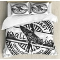 thumbnail image 1 of Ride The Wave Queen Size Duvet Cover Set, West Coast California United States of America Grunge Vintage Stamp Print, Decorative 3 Piece Bedding Set with 2 Pillow Shams, Grey White, by Ambesonne, 1 of 3