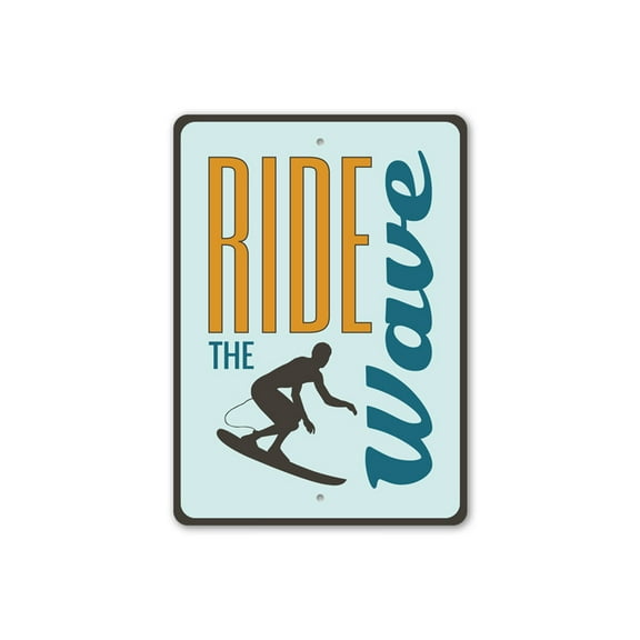 Ride The Wave, Surfer, Surfboard, Surfing Coastal Sign, Beach Aluminum Metal Decor Sign - 4x18 inches
