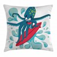 thumbnail image 1 of Ride The Wave Throw Pillow Cushion Cover, Surfer Octopus Having Fun Ocean Waves Underwater Fish Print, Decorative Square Accent Pillow Case, 24 X 24 Inches, Petrol Blue Turquoise Red, by Ambesonne, 1 of 2