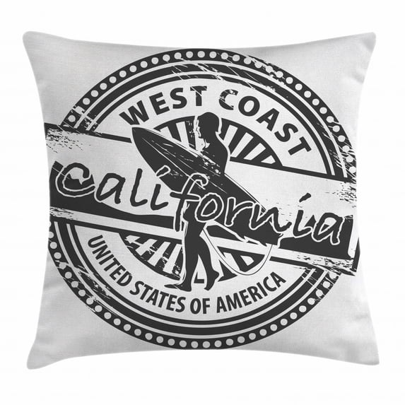 Ride The Wave Throw Pillow Cushion Cover, West Coast California United States of America Grunge Vintage Stamp Print, Decorative Square Accent Pillow Case, 20 X 20 Inches, Grey White, by Ambesonne