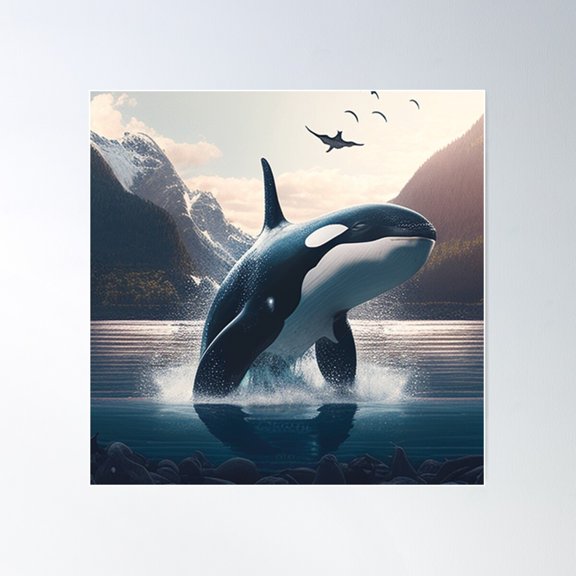 Ride The Waves Of Life With Orcas Poster Wall Art, Modern Wall Decor For Living Room Bedroom, 24x24 UNFRAMED