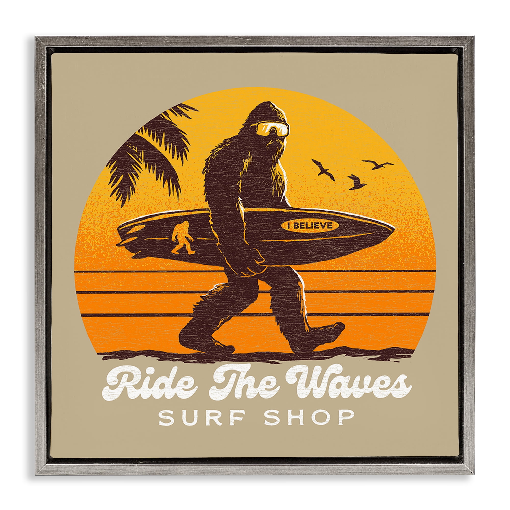 Ride The Waves Surf Shop Gray Framed Floater Canvas Wall Art, design by Jedco Brands Inc.