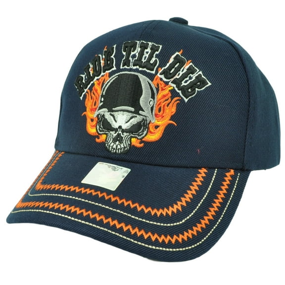 Ride Til Die Skull Flame Bikers Bike Life Motorcycles Hat Cap Adjustable Navy