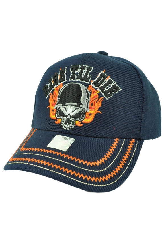 Ride Til Die Skull Flame Bikers Bike Life Motorcycles Hat Cap Adjustable Navy