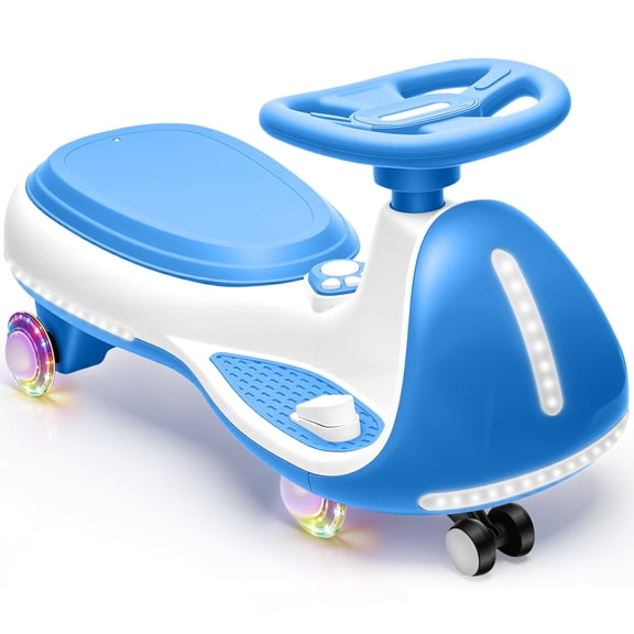 12V Electric Wiggle Car for Kids, Toddlers Ride on Toys with Pedal, Display, Flashing PU Wheels, LED Light, Bluetooth Music, Max Speed 5 MPH, Kids Ride on Cars for Boys Girls 3+, Blue
