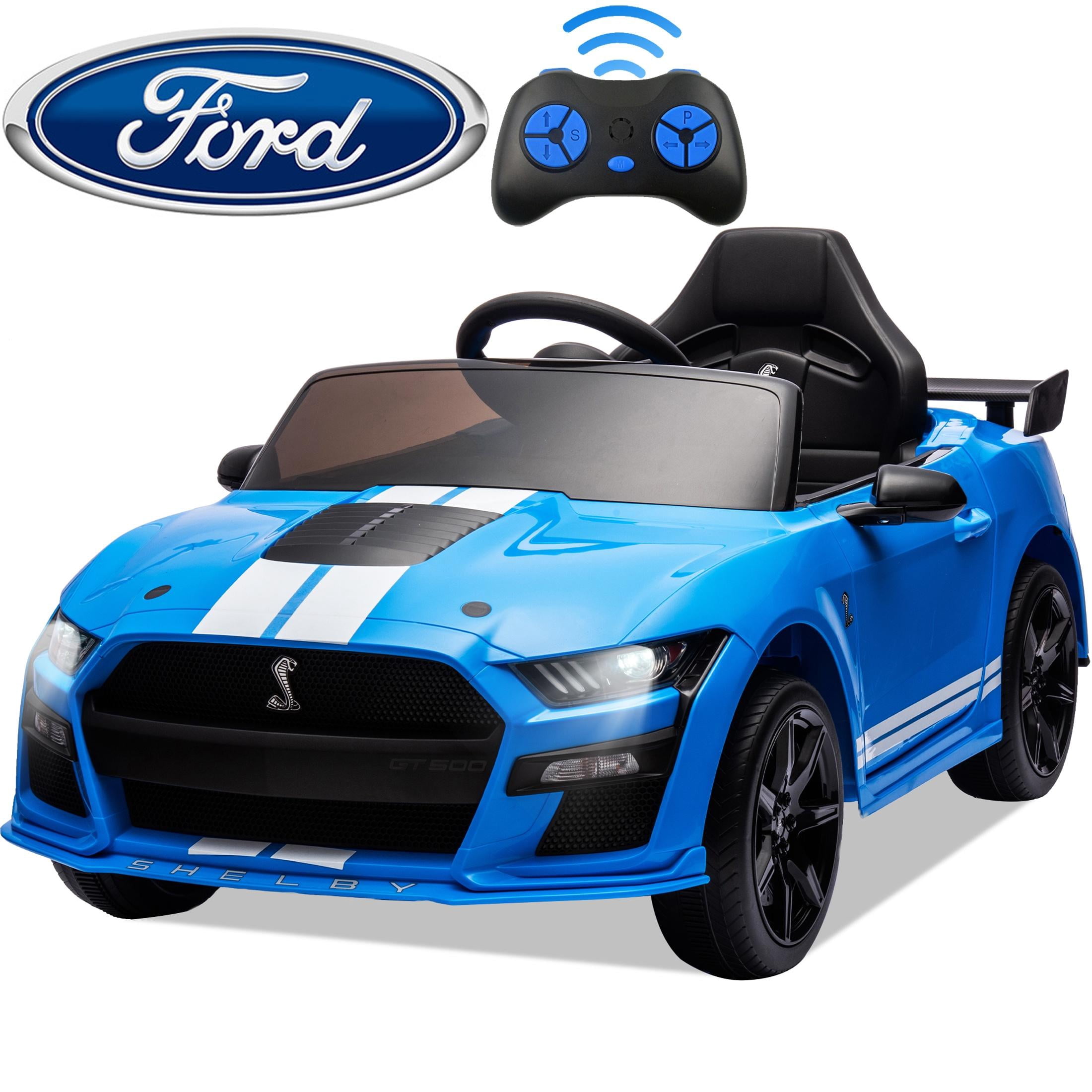 Ride on Toy Cars for Kids, 12V Ford Mustang Shelby Powered Ride on Truck Car with Remote Control, Electric Vehicle Car for kids Girl Boy 3-6 w/Music, Bluetooth, LED Lights, 3 Speeds, 4 Wheelers, Blue
