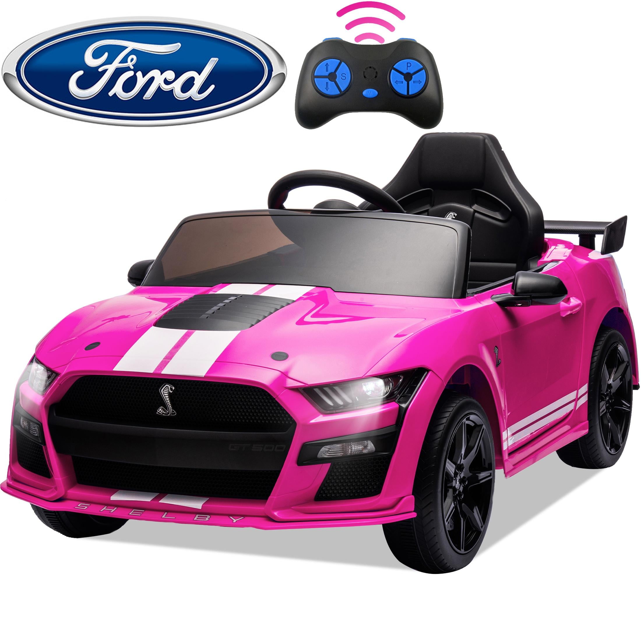 Ride on Toy Cars for Kids, 12V Ford Mustang Shelby Powered Ride on Truck Car with Remote Control, Electric Vehicle Car for kids Girl Boy 3-6 w/Music, Bluetooth, LED Lights, 3 Speeds, 4 Wheelers, Pink