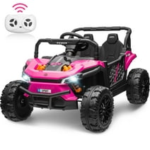 Ride on Toys Cars for Kids, 12V Battery Powered Ride on Truck UTV Car with Remote Control, Electric Car for Kids Toddler Girls 3-5 w/Music/LED Headlights/Safety Belts/17"W Large Seat, 4 Wheelers, Pink