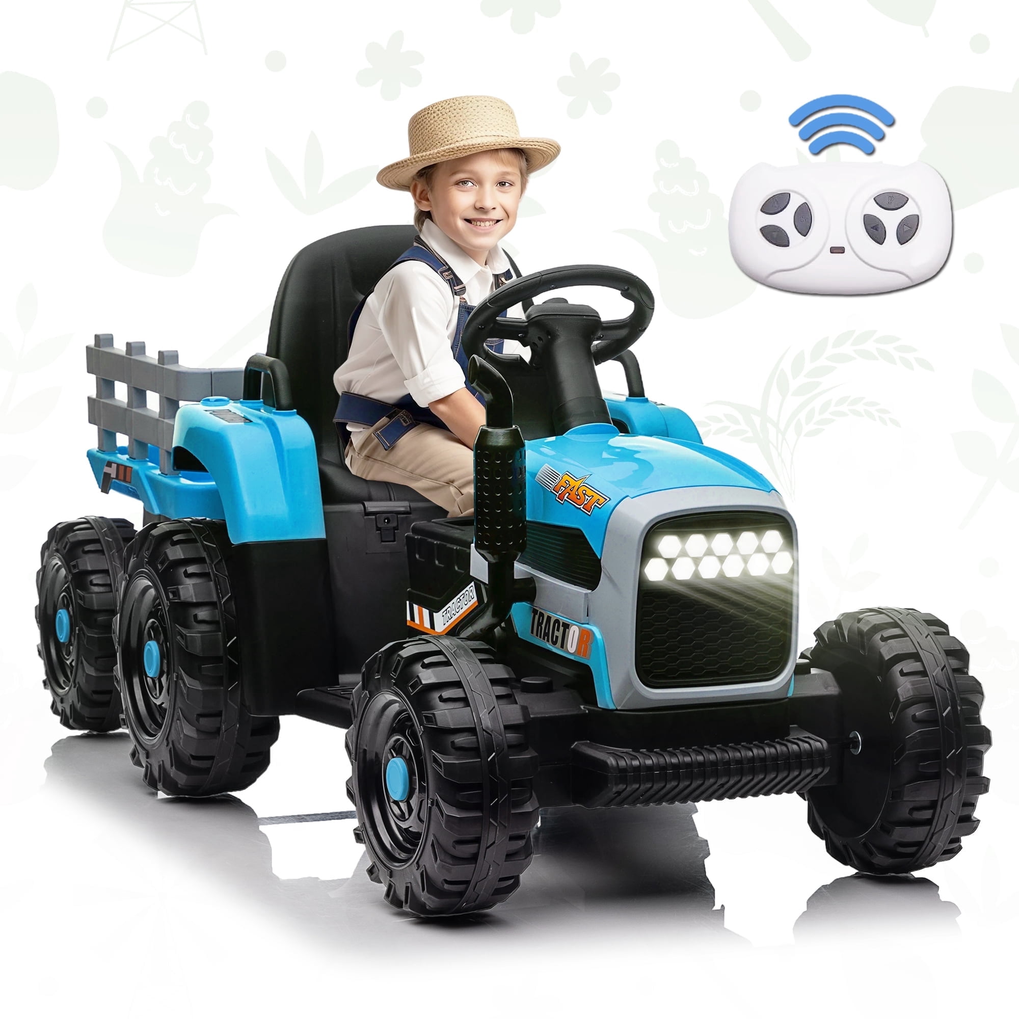 Xuanlur 24V Ride on Tractor with Remote Control, 24V Ride on Toy for Big Kids 3+, Kids Electric Vehicles Power Car Wheels with 400W Motor, USB, LED light, Bluetooth, 3 Speed Adjustable (Orange)