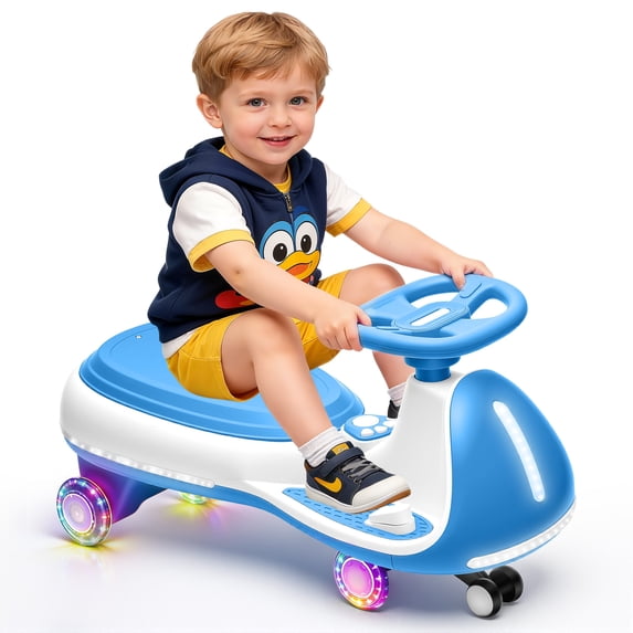 iRerts 12V Electric Wiggle Car with Pedal, Ride on Toy 2 in 1 Swing Car, Ride on Wiggle Car with Flashing PU Wheels, Bluetooth Music, 5MPH Max Speed, Kids Car for Boys Girls Ages 3-8 Gifts, Blue