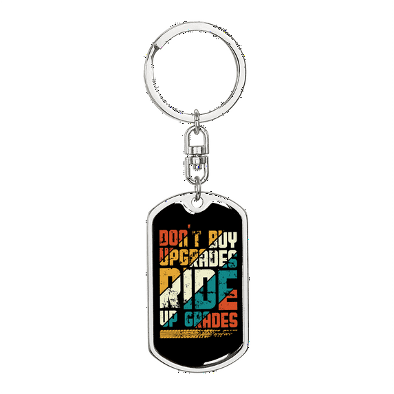 Ride Up Grades Cycling Stainless Steel or 18k Gold Premium Swivel Dog Tag Keychain