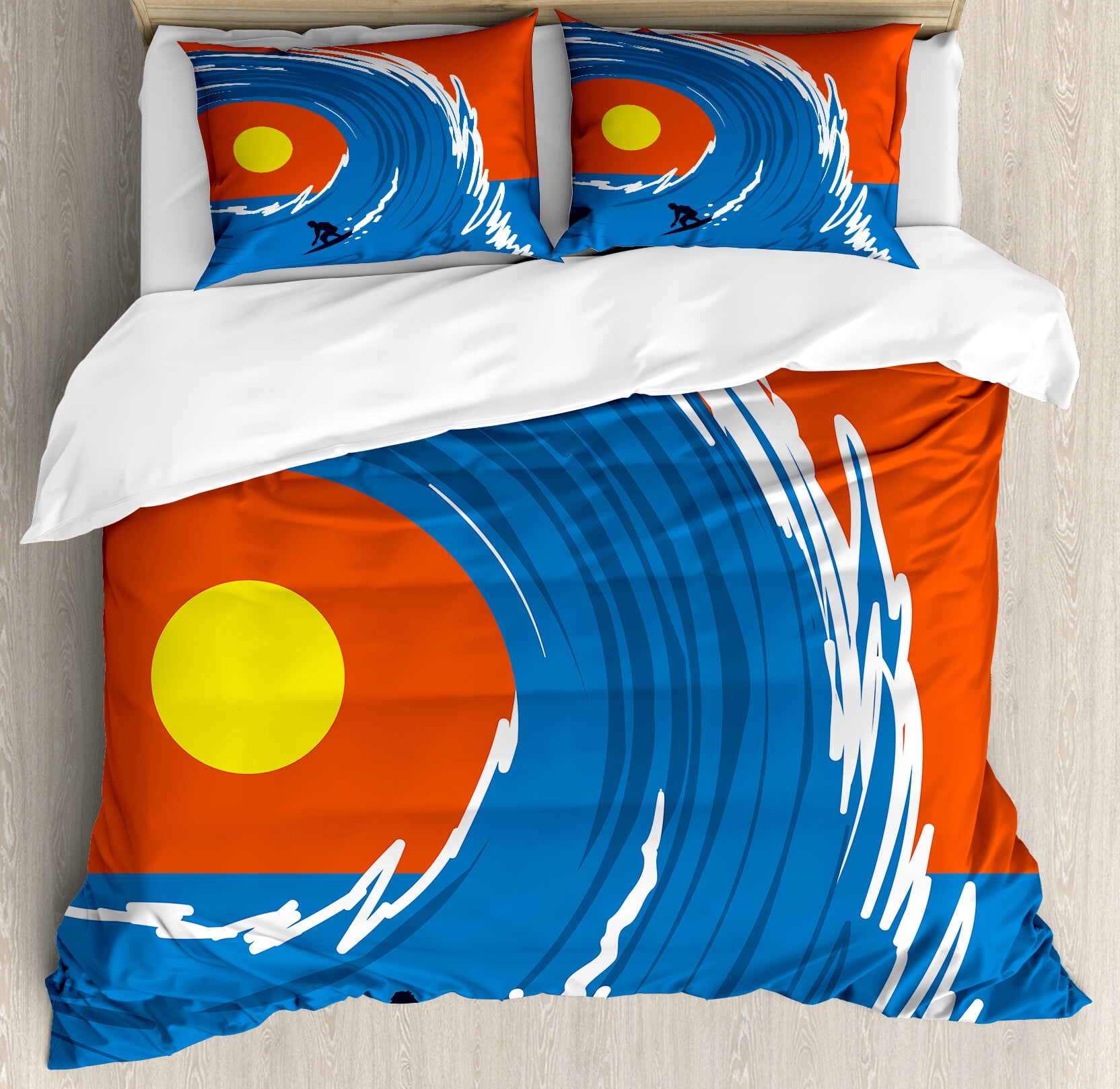 Ride the Wave Duvet Cover Set, Man Surfing in Giant Ocean Waves Retro ...