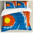 thumbnail image 1 of Ride the Wave Duvet Cover Set, Man Surfing in Giant Ocean Waves Retro Sports Poster Print, Decorative 3 Piece Bedding Set with 2 Pillow Shams, King Size, Violet Blue Scarlet, by Ambesonne, 1 of 3