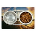 thumbnail image 1 of Ride the Wave Pet Mat for Food and Water, Sunset Surf in the Ocean Young Woman Under Dramatic Sky Exotic Hobby Image, Non-Slip Rubber Mat for Dogs and Cats, 18" X 12", by Ambesonne, 1 of 2