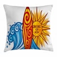 thumbnail image 1 of Ride The Wave Throw Pillow Cushion Cover, Ocean Wave Sun and Surfboard Lifestyle Summer Freedom Image, Decorative Square Accent Pillow Case, 16 X 16 Inches, Earth Yellow Red Violet Blue, by Ambesonne, 1 of 2