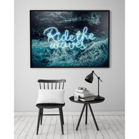 Ride The Waves Surf Neon Print, Ocean Art Print, Surfer Wall Decor, Waves Poster, Neon Slogan Art, Motivational Art, Sailing Art Wall Art, Modern Wall Decor, 12x18 UNFRAMED