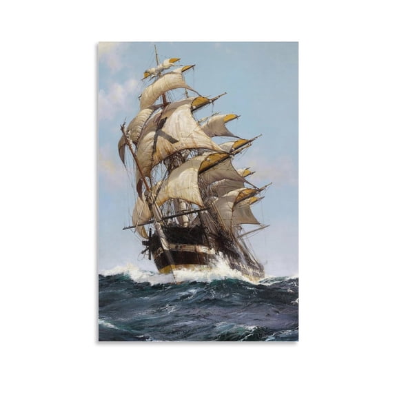 Ride The Wind And Waves, Classical Oil Painting Home Sailing Ship Wall Art Poster Gifts Bedroom Prints Home Decor Hanging Picture Canvas Painting Posters 16x24inch(40x60cm)