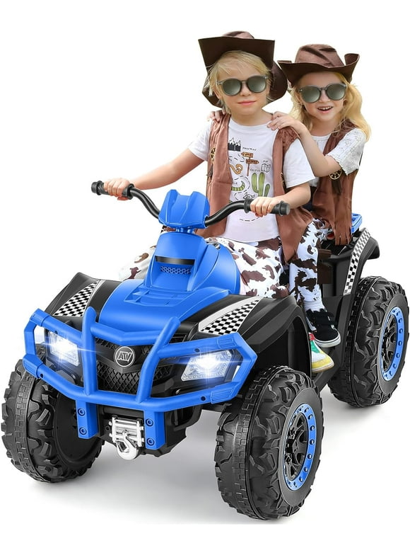 Ride on Car for Kids,2 Seater Powered Ride on ATV, 12V Electric All-Terrain Vehicle with Spring Suspension,4MPH 10AH Battery, Age 3-8,Blue