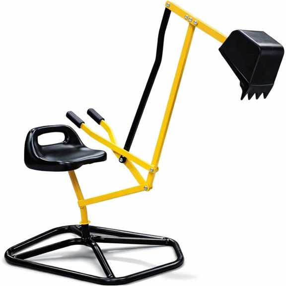 Ride on Crane Digger w Safer Stabilizing Base- Kids Outdoor Digging Excavator Play Toy- 100lb Capacity- Swing & Scooper Grab Function, 360 Degrees Rotation Seat- Game for Sandbox, Dirt