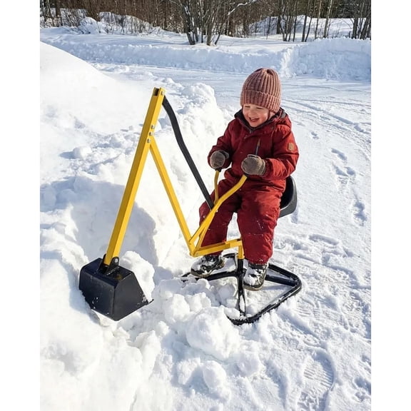 Ride on Crane Snow Digger w Safer Stabilizing Base- Kids Outdoor Winter Digging Excavator Play Toy- 100lb Capacity- Swing & Scooper Grab Function, 360 Degrees Rotation Seat- Game for Sandbox, Dirt