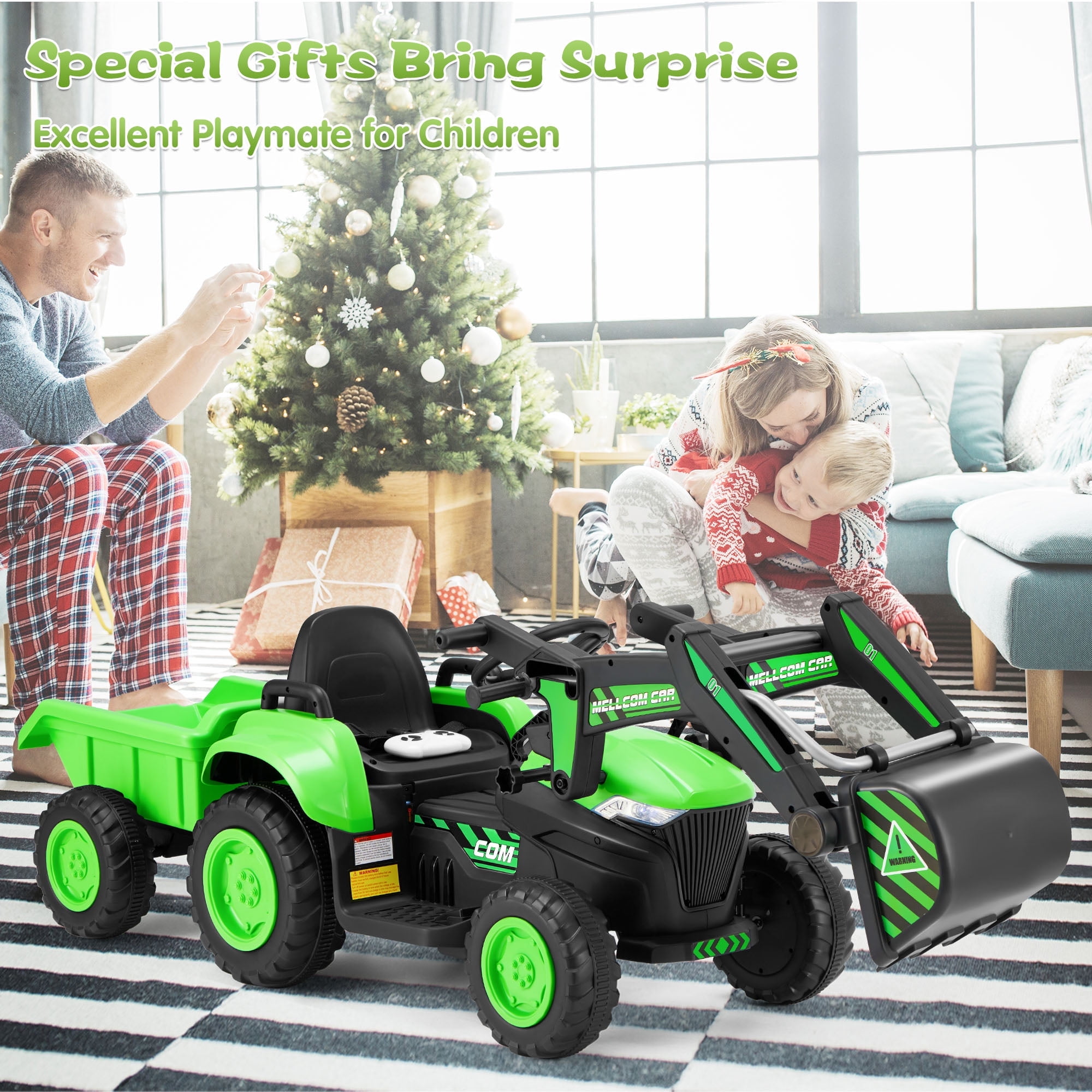 Green 12V Kids Ride-On Tractor with Detachable Trailer