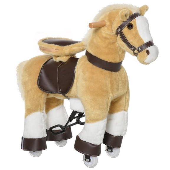 Ride on Horse, Plush Walking Horse Toy, Kids Riding Chair with Wheels for Kids 3-8 Years, Light Brown