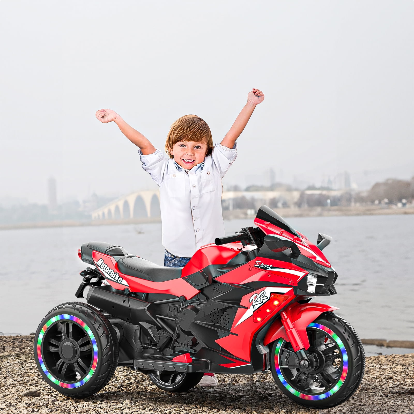 Kids Ride on Motorcycles ,12V Electric 3 Wheels Motorcycle with Music & Light for 3-6 Years