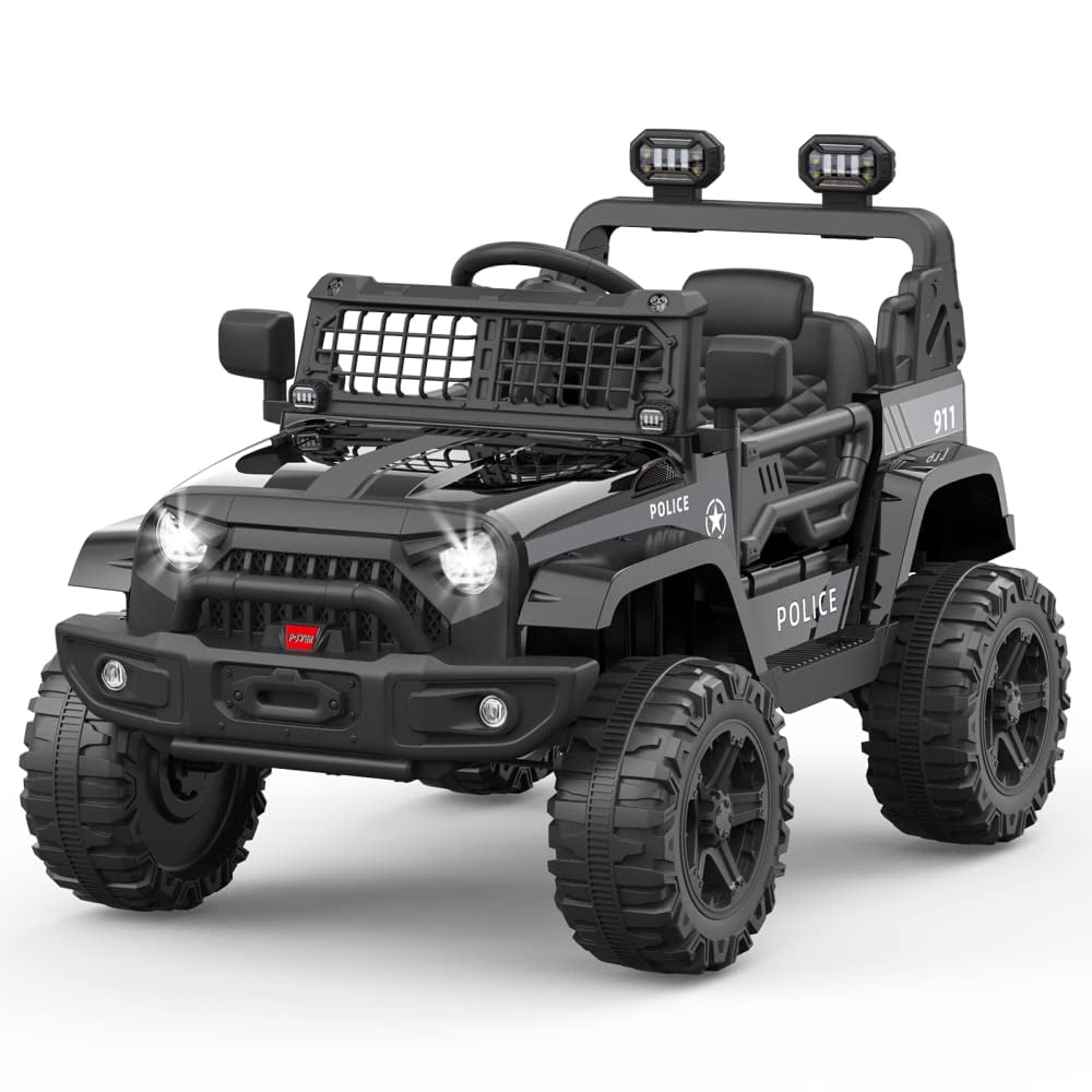 Ride on Truck Car 12V Kids Electric Mini Jeep with Remote Control Spring Suspension, LED Lights, Bluetooth, 2 Speeds (Black) - image 1 of 8