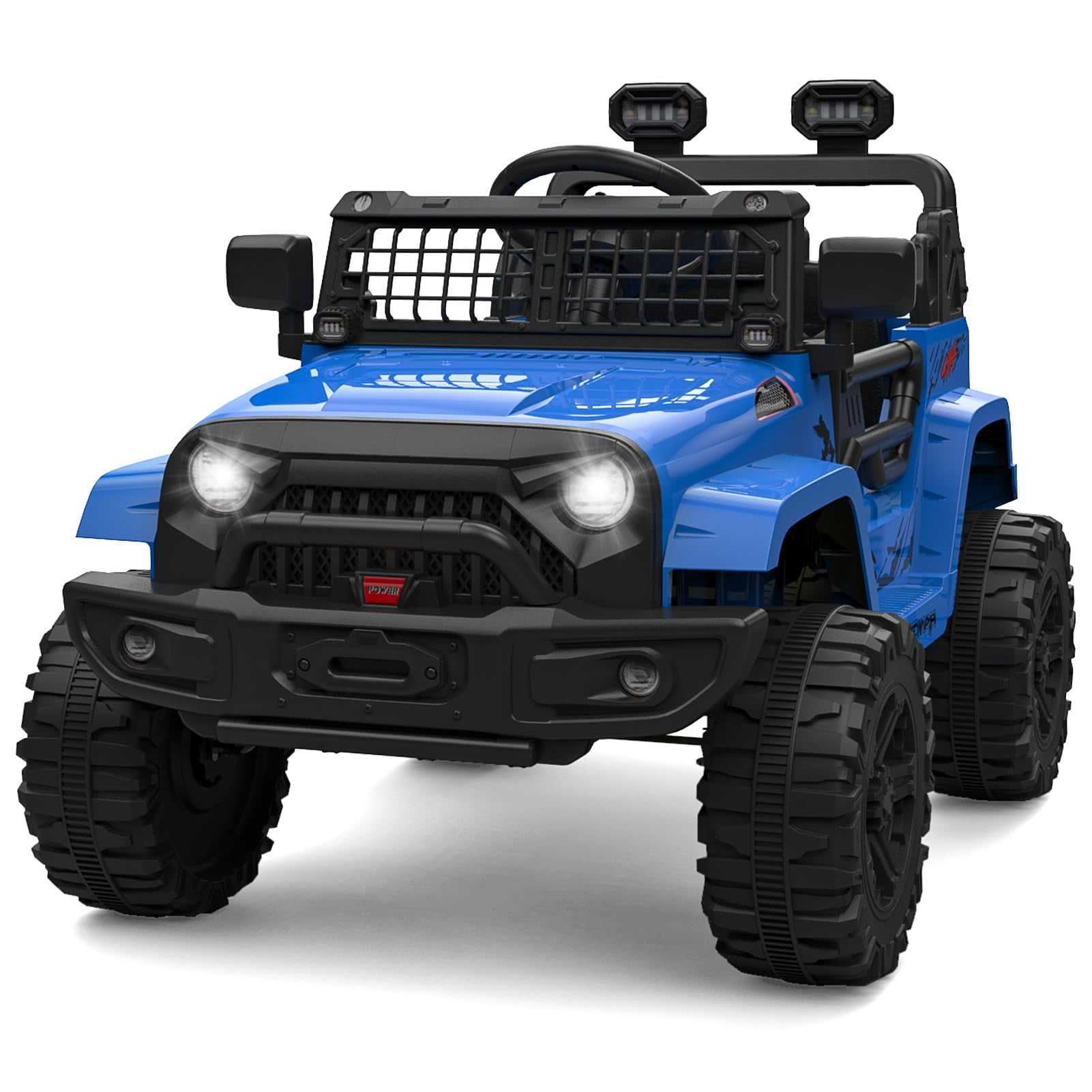 Ride on Truck Car 12V Kids Electric Mini Jeep with Remote Control Spring Suspension, LED Lights, Bluetooth, 2 Speeds (Blue) - image 1 of 8