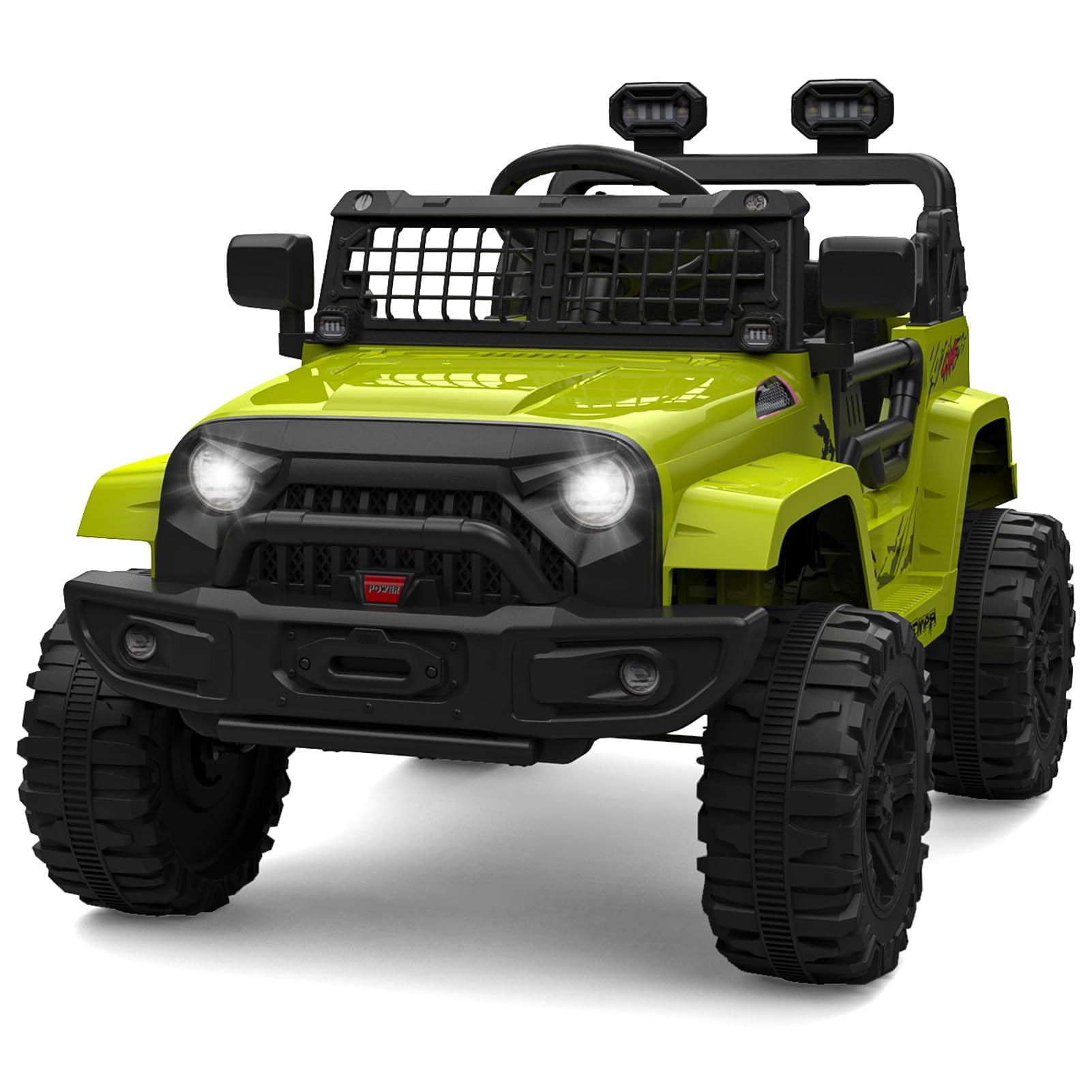 Ride on Truck Car 12V Kids Electric Mini Jeep with Remote Control Spring Suspension, LED Lights, Bluetooth, 2 Speeds (Green) - image 1 of 8