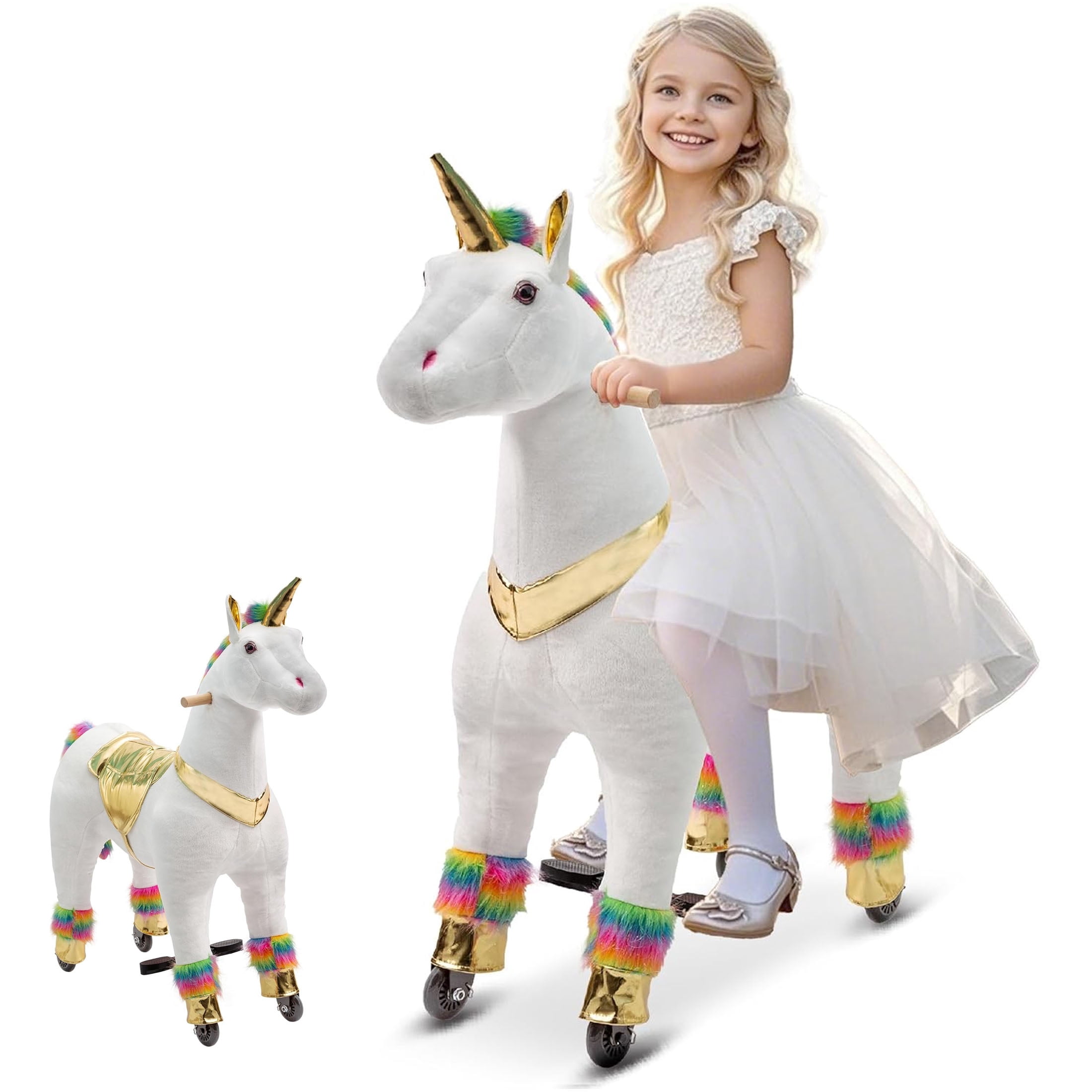 Ride on Unicorn, Cuoote Ride on Toys with Mechanical Walking Action, Plush Animal Rider for Girls 7 to Adult, No Battery Needed, Max Load 187 LBS