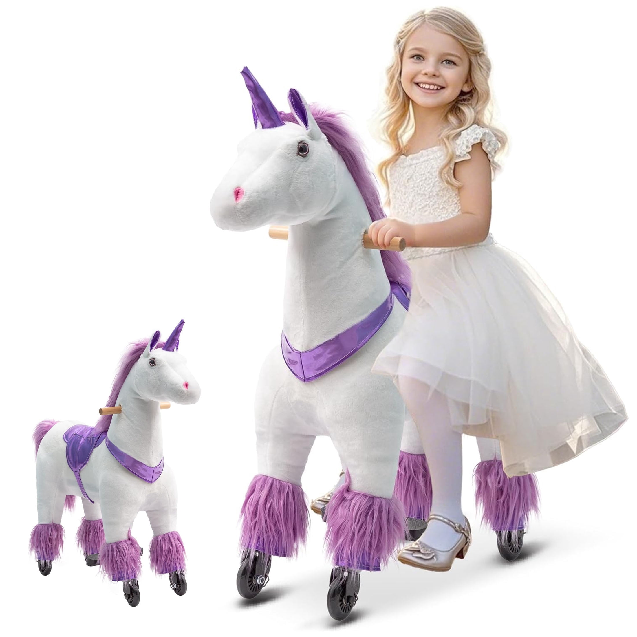 Ride on Unicorn, Cuoote Ride on Toys with Mechanical Walking Action, Plush Animal Rider for Girls 7 to Adult, No Battery Needed, Max Load 187 LBS