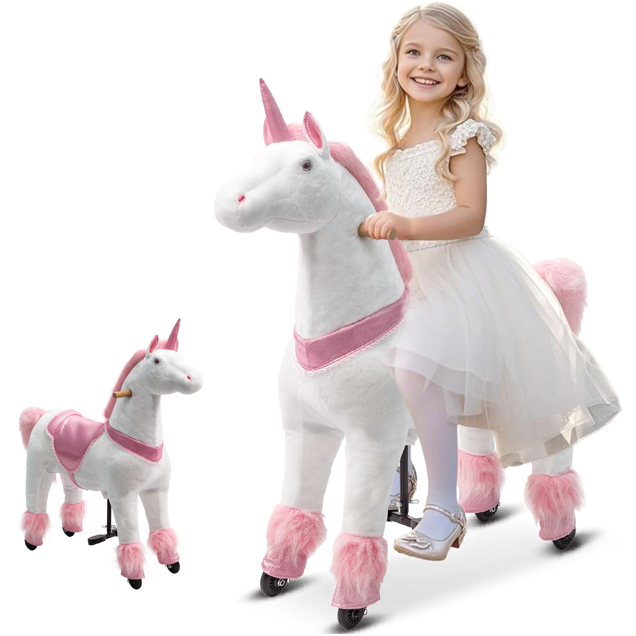 Ride on Unicorn, Cuoote Ride on Toys with Mechanical Walking Action, Plush Animal Rider for Girls 7 to Adult, No Battery Needed, Max Load 187 LBS