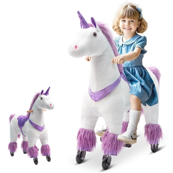 Ride on Unicorn Toy, Cuoote Ride on Toys for Kids 4-9 Years, Mechanical Walking Plush Animal, No Battery, 165 LBS Capacity