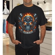 Ride or Die Mechanical Skull Flames Biker Engine Graphic T-Shirt