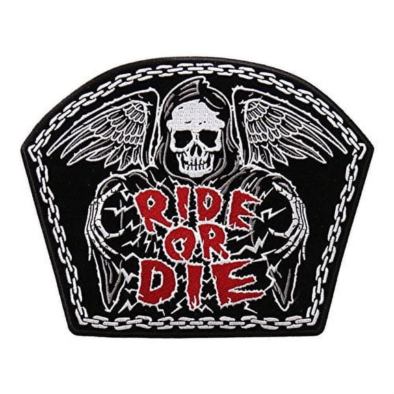 Ride or Die, Rough Cut Stitches, Iron-on/Saw-on, Heat Sealed Backing Rayon Patch - 4" x 5"