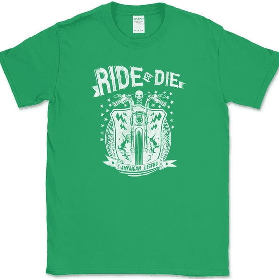 Ride or Die T-Shirt Funny Biker Motorcycle Rocket Ridding Freedom Tee - Green, 2XL
